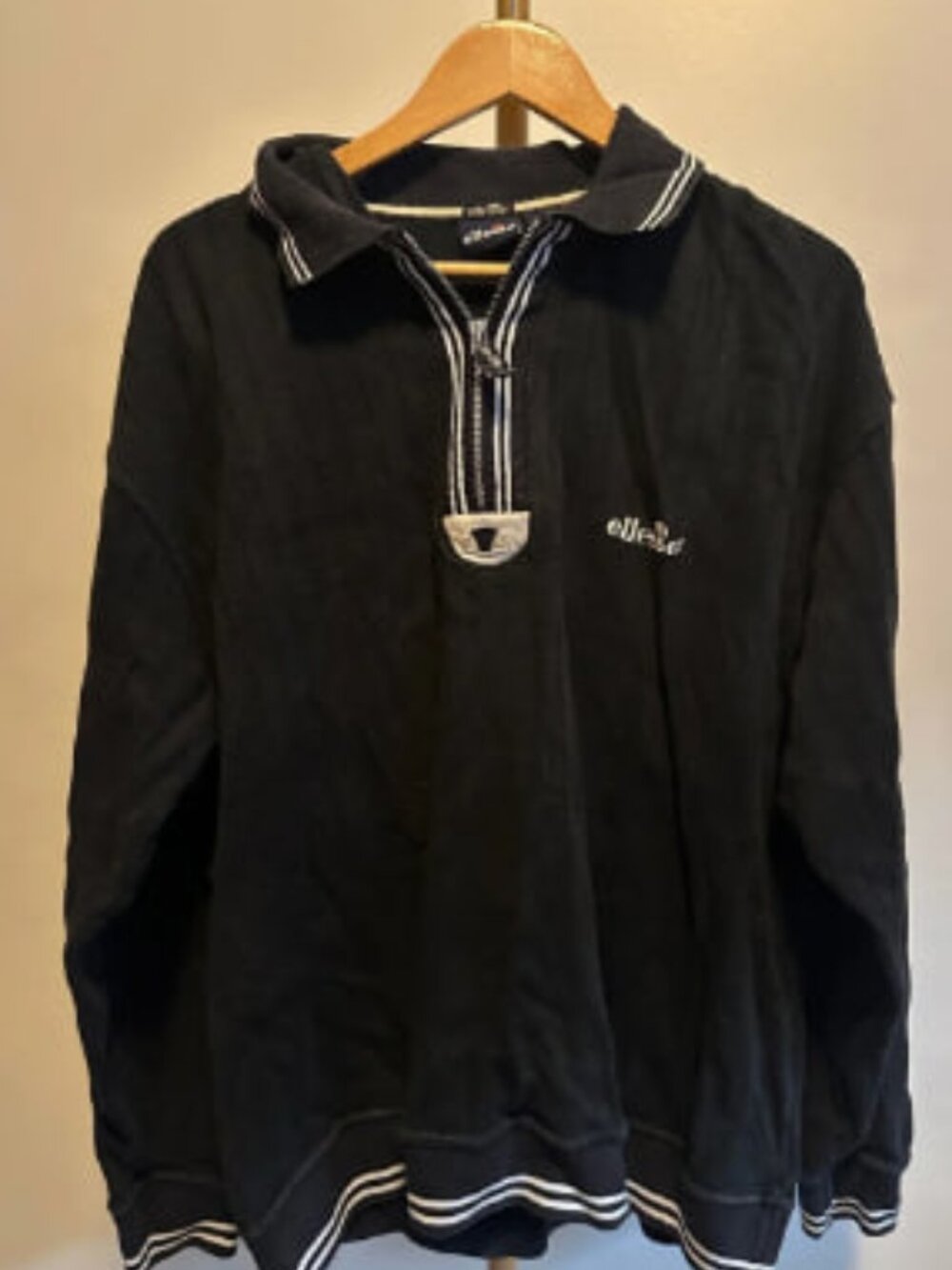 Ellesse Vintage Quarter Zip Pullover Sweatshirt Black White Men’s Large